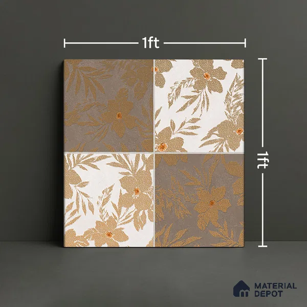 Floral Wall Tile TL 07250 Plana 8008 GLM (Gold) 1 ft x 1 ft Ceramic Matte Finish - 9 mm | 2 mm Spacer is Mandatory | Please Expect a Slight Variation of Pattern